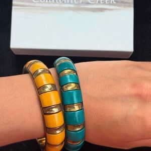 Coldwater Creek Gold and Teal Bracelet Duo